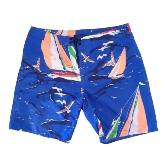 RLX Ralph Lauren Mens Swim Trunks Board Shorts Size 38 Sail Boats - Picture 7 of 7